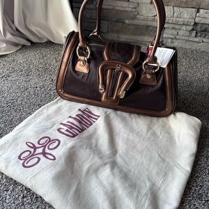 Galaday Brown Leather Structured Top-Handle Handbag